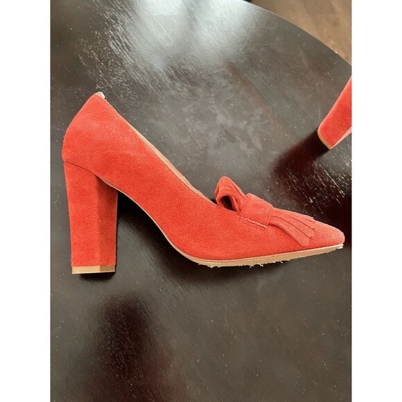 Boden Red Suede Tassel Loafer Heels Size 37 EUC - Picture 3 of 6